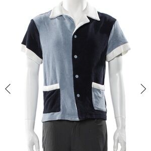 Tombolo Organic Cotton Colorblock Terry Shirt (Blue, Size XS)